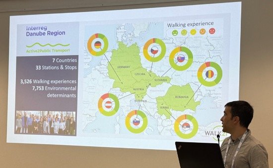 Dr Carlos Canas presents the latest walkability to public transport reports at the UITP congress in Hamburg
