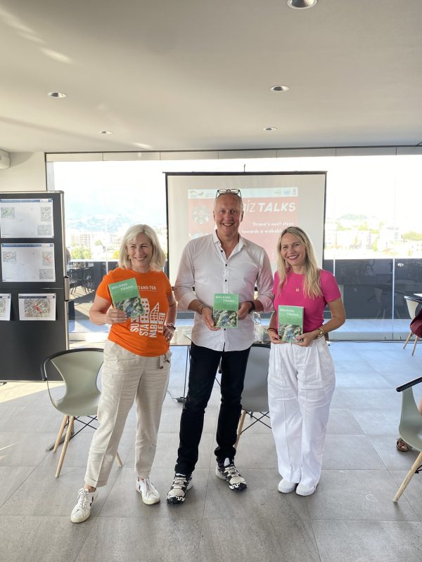 Launch of the Tirana Walking Action Plan with Fiona McCluny (UN), Anuela Ristani (City of Tirana) and Jim Walker(Walk21)